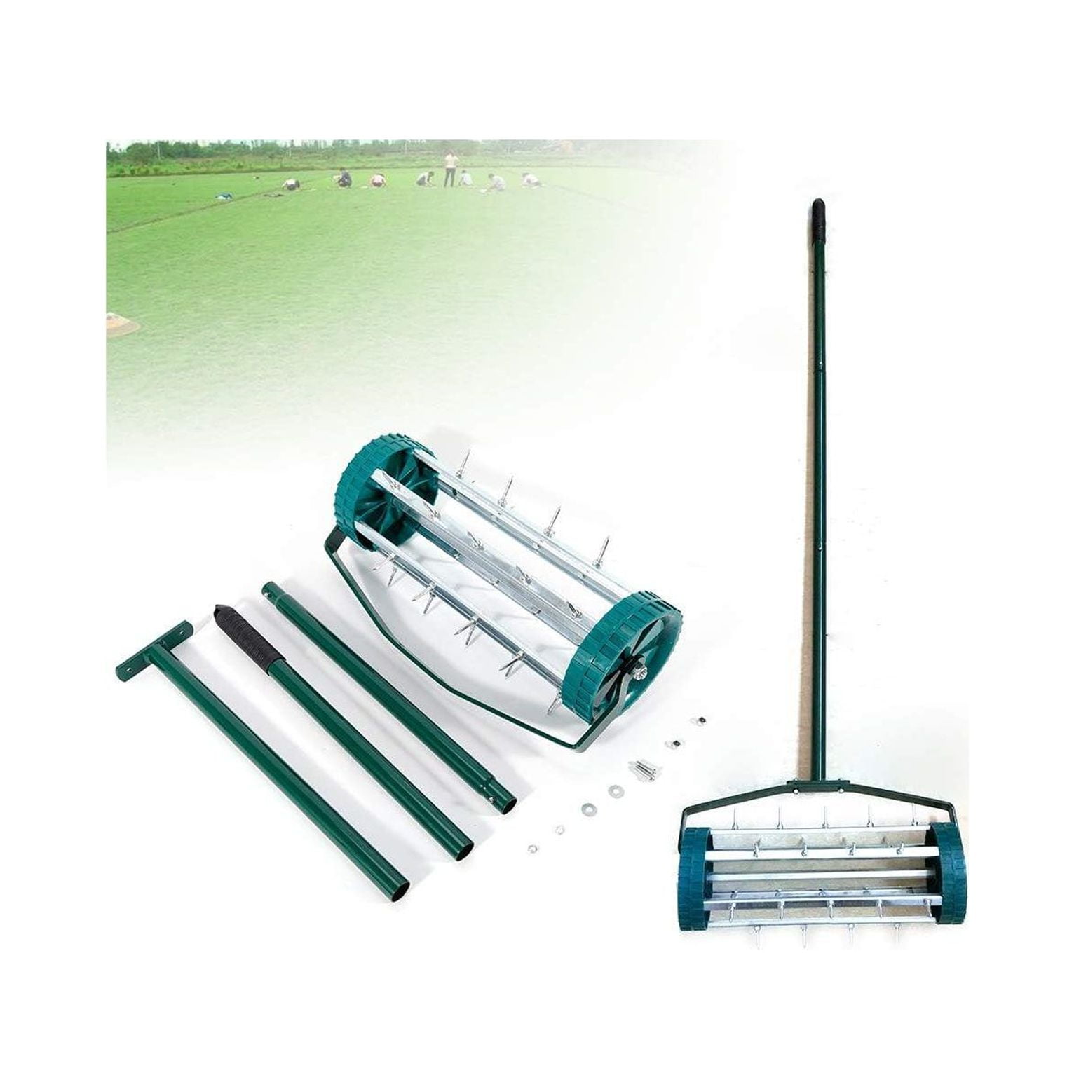 17inch Rolling Lawn Aerator, Heavy Duty Manual Lawn Aerators, Soil Garden Yard Aeration with