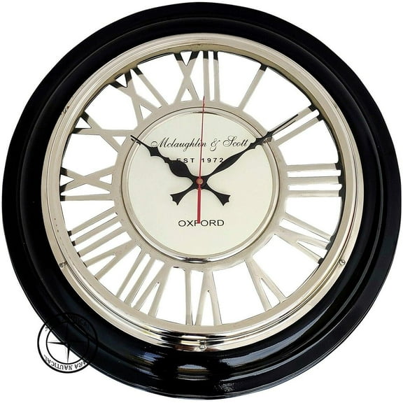 17'' inch Roman Numeral Wall Clock | Brass Nautical Ship Large Wall Clock for Decor, Indoor/Outdoor Home Decor for Living Room Bedroom Wall Clock, Wedding Gift