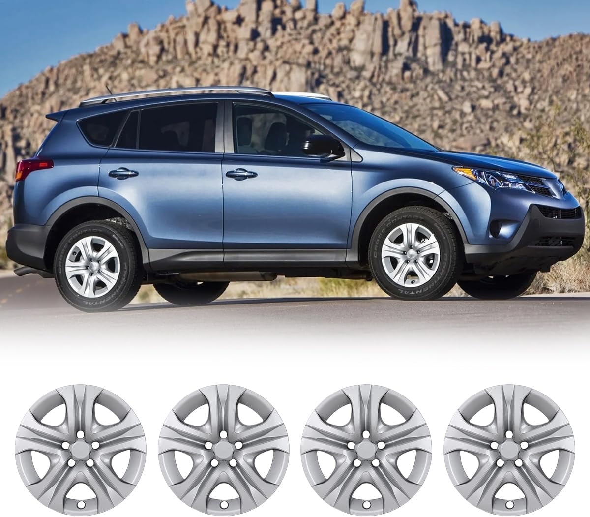 17 inch Set of 4 Wheel Covers Hubcaps Fits for 2013 2014 2015 2016 2017 2018 Toyota Rav4,Heavy Duty PP Material,Lacquer