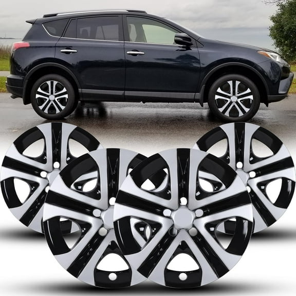 17 inch Set of 4 Wheel Covers Hubcaps Fits for 2013 2014 2015 2016 2017 2018 Toyota Rav4,Heavy Duty PP Material,Silver Lacquer & Black Lacquer