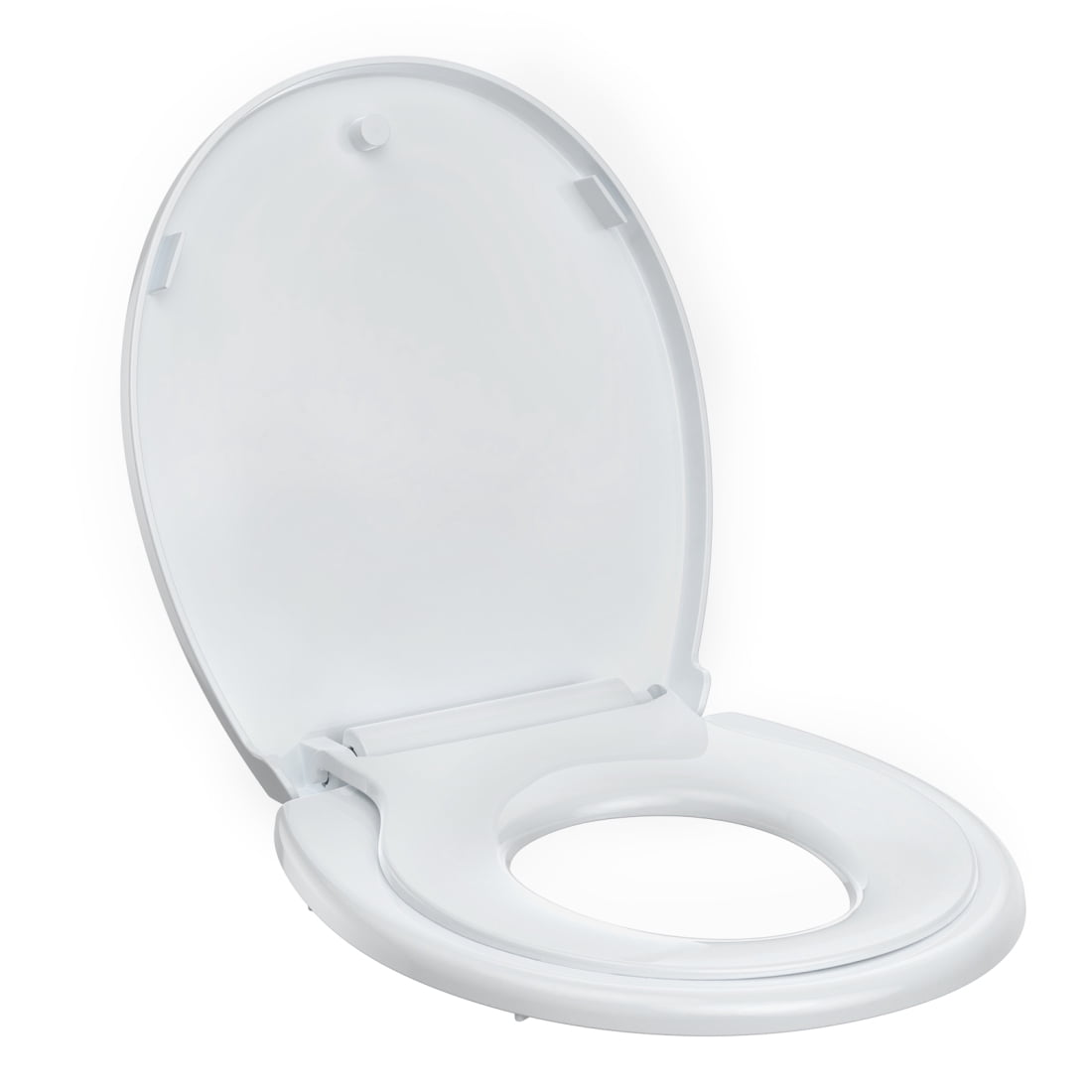 17 inch Toddler Toilet Seat with Potty Training Seat Round, 2 in 1 Toilet Seat for Family Built-in Baby Seat Removable, Soft Close + Easy Clean, PP Safe Material, White