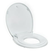 17 inch Toddler Toilet Seat with Potty Training Seat Round, 2 in 1 Toilet Seat for Family Built-in Baby Seat Removable, Soft Close + Easy Clean, PP Safe Material, White
