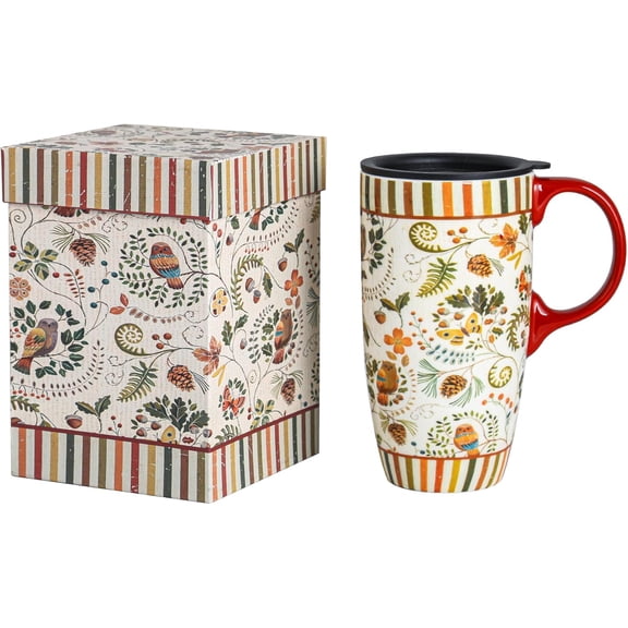 17 oz Ceramic Travel Mug with Spill Proof Lid & Handle, Microwave Dishwasher Safe Coffee Cup and Tea Cup, Gift for Men and Women