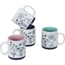 17 oz Coffee Mugs, Ceramic Floral Mugs with Handle for Tea Cappuccino Latte Milk Cocoa Juice Hot Beverages