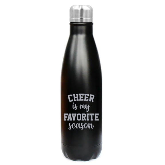 17 oz. Double Wall Vacuum Insulated Stainless Steel Water Bottle Travel Mug Cup Cheer Is My Favorite Season Cheerleader Cheer Mom (Black)