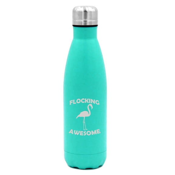 17 oz. Double Wall Vacuum Insulated Stainless Steel Water Bottle Travel Mug Cup Flocking Awesome Flamingo Funny (Light Blue)
