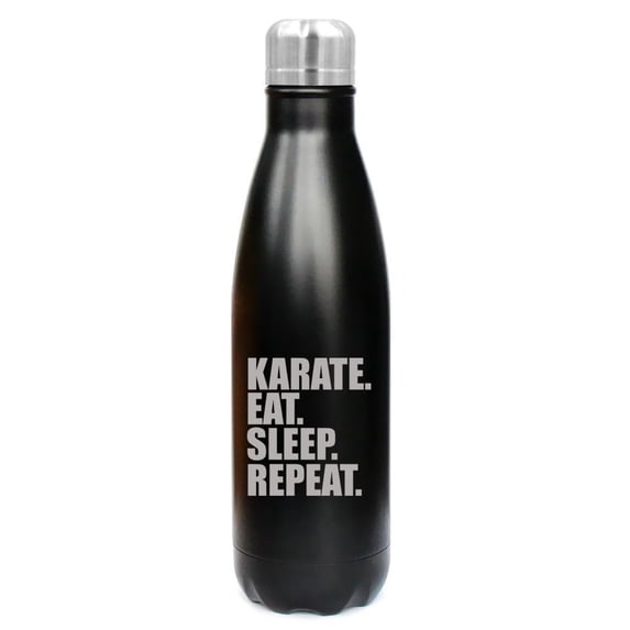 17 oz. Double Wall Vacuum Insulated Stainless Steel Water Bottle Travel Mug Cup Karate Eat Sleep Repeat (Black)