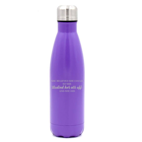 17 oz. Double Wall Vacuum Insulated Stainless Steel Water Bottle Travel Mug Cup She Believed She Could So She Studied and She Did Graduation Student (Purple)