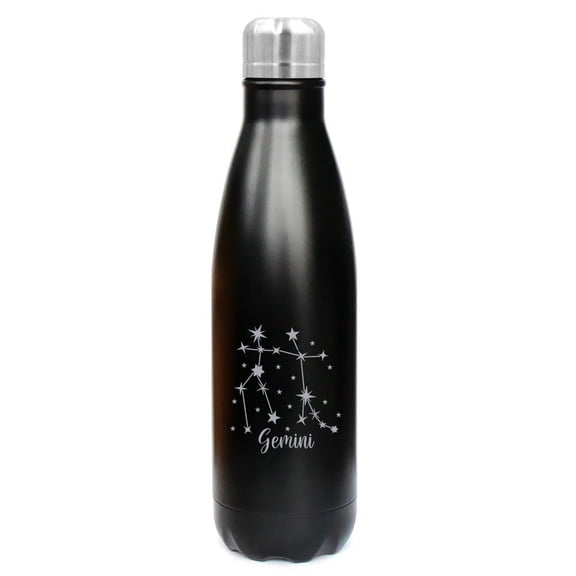 17 oz. Double Wall Vacuum Insulated Stainless Steel Water Bottle Travel Mug Cup Star Zodiac Horoscope Constellation Gemini (Black)