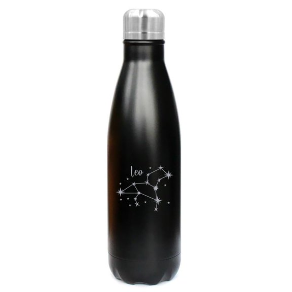 17 oz. Double Wall Vacuum Insulated Stainless Steel Water Bottle Travel Mug Cup Star Zodiac Horoscope Constellation Leo (Black)
