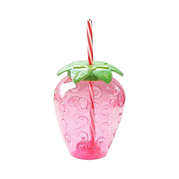 17 oz Strawberry Shaped Cups with Lid and Straw for Party,Cute Drinking Cups Plastic Tumbler Strawberry Water Bottles,Pink Embossed Style,Fits Summer Hawaiian Luau Tropical Themed Gatherings