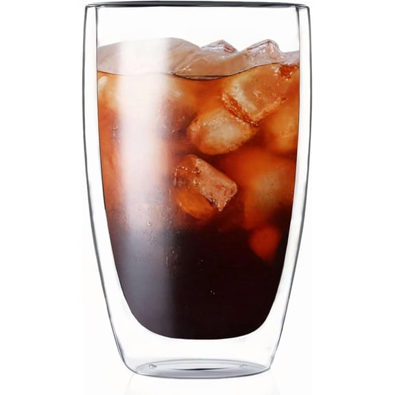17 oz double glass coffee cup, insulated clear cappuccino latte glass coffee cup for home, cafe and restaurant, durable stackable water cup