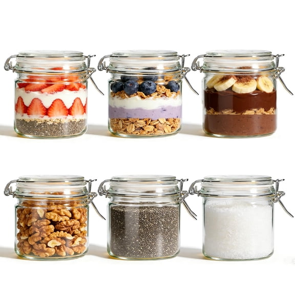 17 oz overnight oat container with lid 6 packs, wide mouth glass jar for preparing meals, 500 ml sealed glass jar for yeast starter, refrigerator pickling and pantry