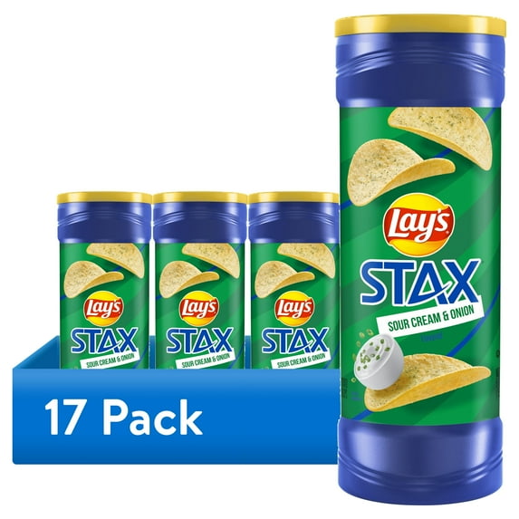 (17 pack) Lay's Stax Sour Cream & Onion Flavored Potato Chips, 5.5 oz Canister