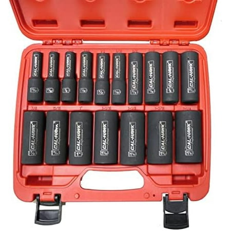 17 pc CAL HAWK 1/2"Dr. 6 POINT SAE Deep Impact Sockets Chrome Vanadium CRV Set$$Tools & Hardware Other