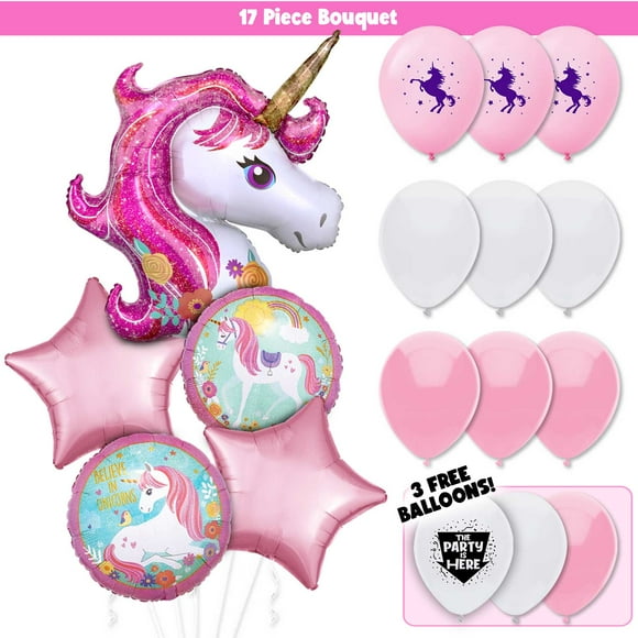 17
pc Pretty in Pink Unicorn Balloons Bouquet Kit - Birthday Party Decor Decoration Supplies
