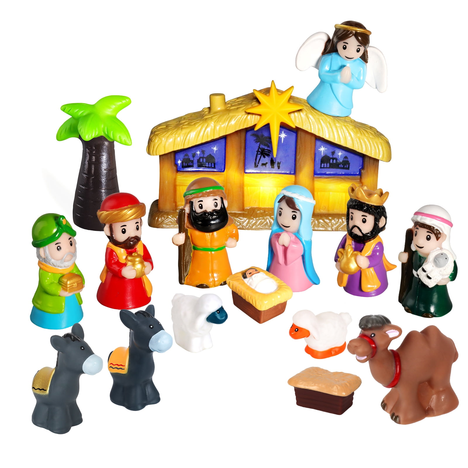 Kids Nativity Play Set with Light,17 PCS Christmas Religious Toys Small ...