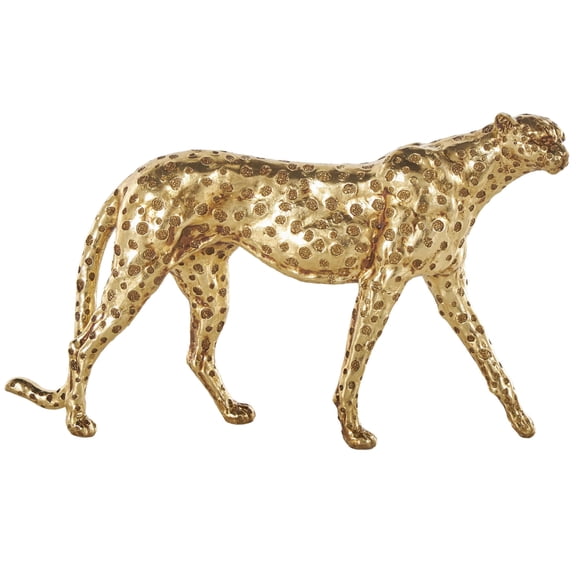 17" x 10" Gold Resin Walking Leopard Sculpture with Textured Spots, by DecMode