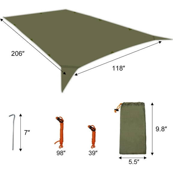 17 x 10 ft Waterproof Camping Tarp for Tent Hammock Shelter Outdoor Rain Fly with