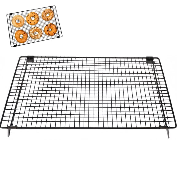17 x 11 x 3.15 Inch Large Stackable Cooling Racks, Non-Stick Steel Cookie Drying Tray with Folding Legs, Black Wire Grid Baking Accessory for Home Kitchen Office Desktop 1 Pcs