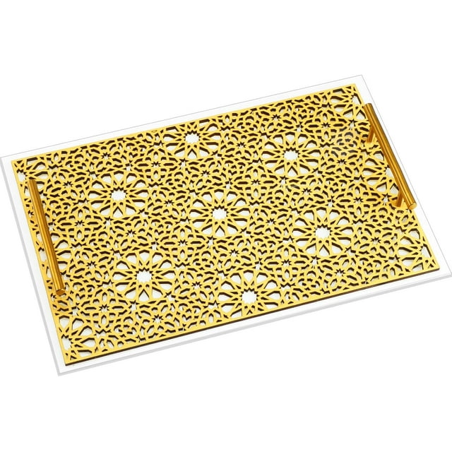 17" x 12" Decorative Gold Serving Trays with Handles, Home Decorative