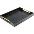 thumbnail image 1 of 17" x 12" Wood Serving Tray with Gold Polished Metal Handles, Home Decorative Wooden Rectangle Ottoman Leather Decor Platter Bathroom Vanity Tray for All Occasions Alligator Black, 1 of 14