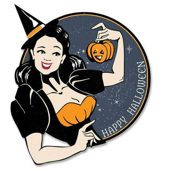 17 x 14 in. Witch Happy Halloween Plasma Metal Sign