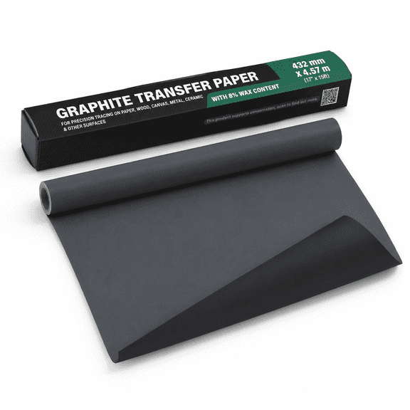 17" x 15ft Black Waxed Graphite Transfer Paper Roll for Art Tracing