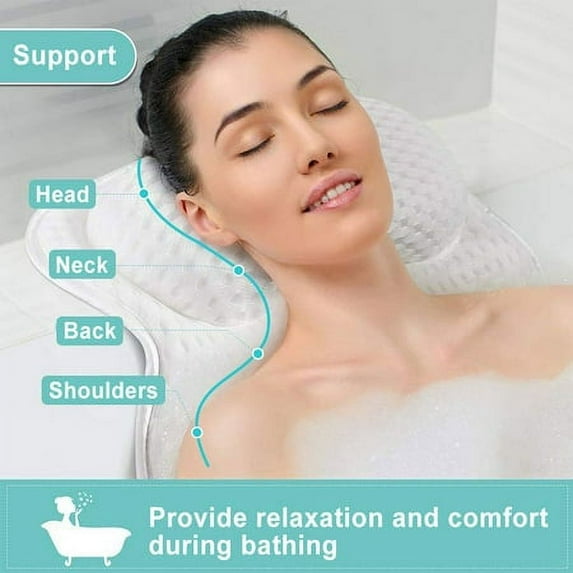 17 x 16.7" Bath Pillows Tub Pillows 4D Air Mesh Bath Back Neck Support Pillow, Giugt Ergonomic Relaxing Headrest Cushion Spa Tub Pillow, Bathtub Pillow with 6 Non-slip Strong Suction Cups -White