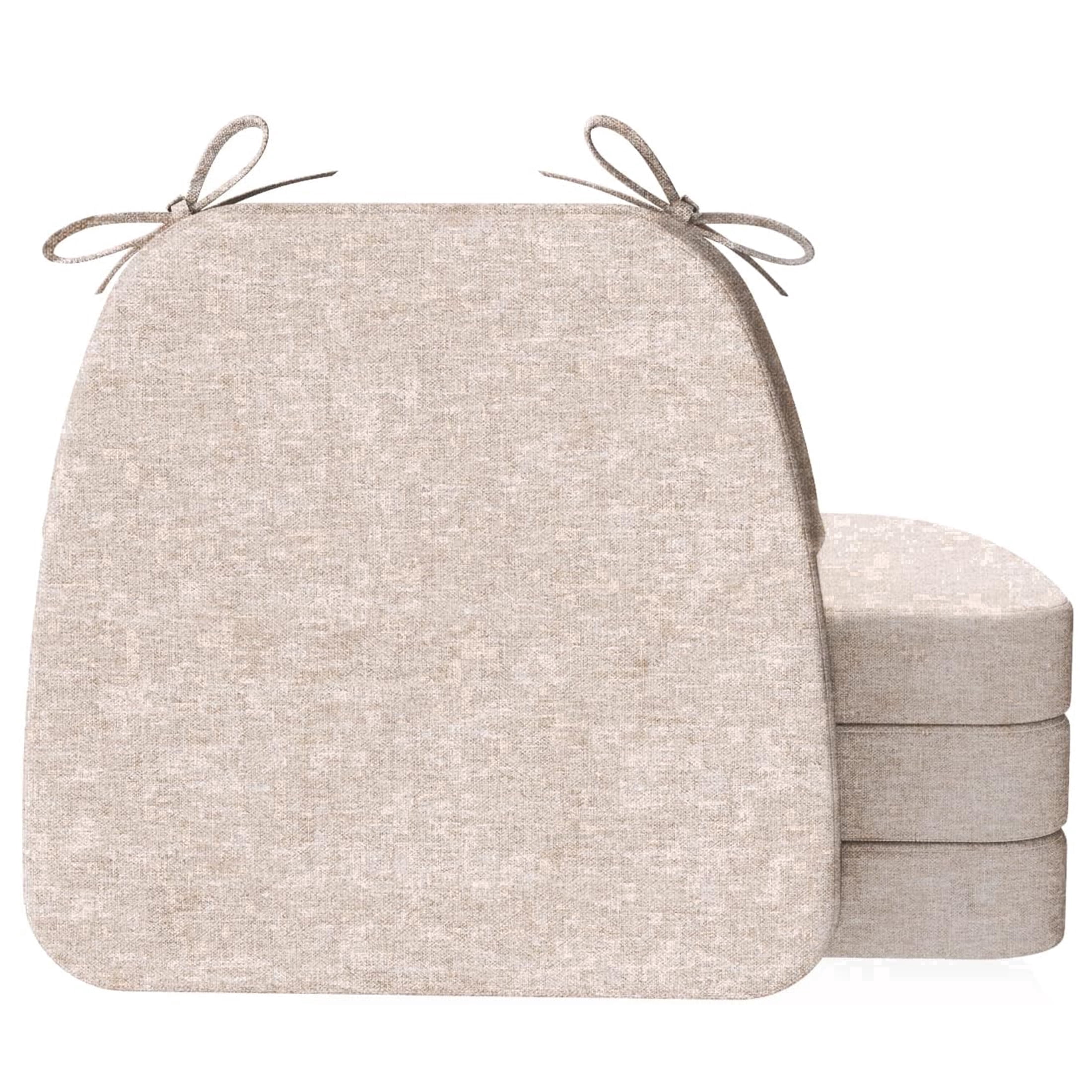 17 x 16 x 2 inch Indoor D-shaped Kitchen Dining Chair Cushion, Beige, Set of 4