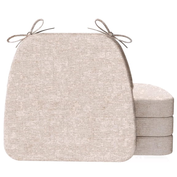 17 x 16 x 2 inch Indoor D-shaped Kitchen Dining Chair Cushion, Beige, Set of 4