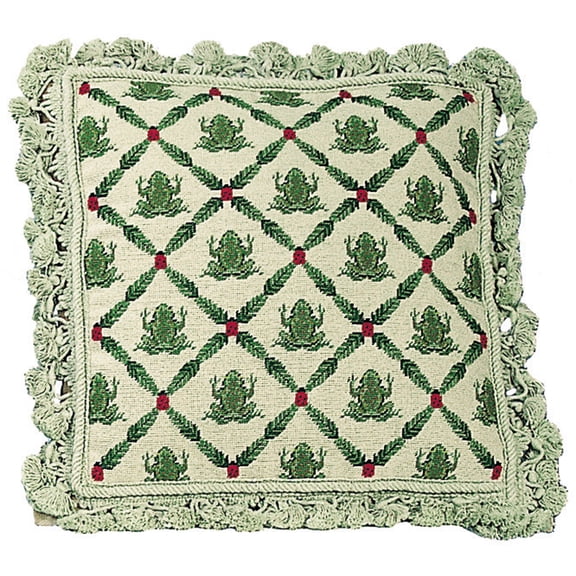 Frog Leap Needlepoint Pillow, 17" x 17"