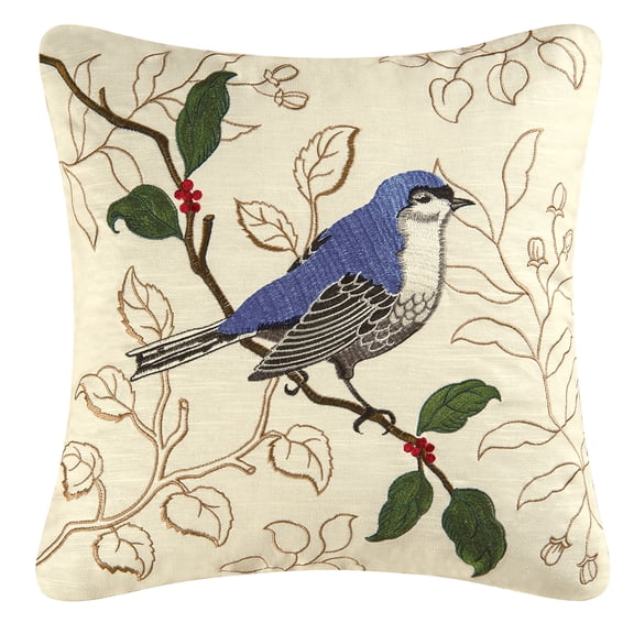 Gnatcatcher Embroidered Throw Pillow, 17" x 17"