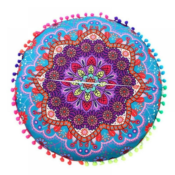 17 x 17 Inch Indian Mandala Round Floor Pillow Case Cushion Decorative Throw Pillowcases Boho Pouf Cover Pom Pom Pillow Shams Outdoor Cushion Cover