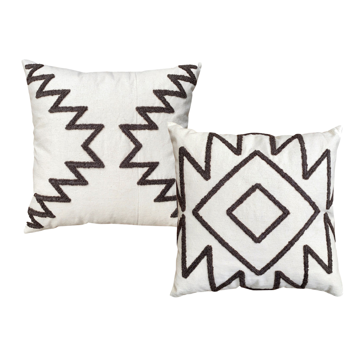 17 x 17 Inch Square Cotton Accent Throw Pillows Geometric Aztec Embroidery Set of 2 White Gray - Saltoro Sherpi - image 1 of 7