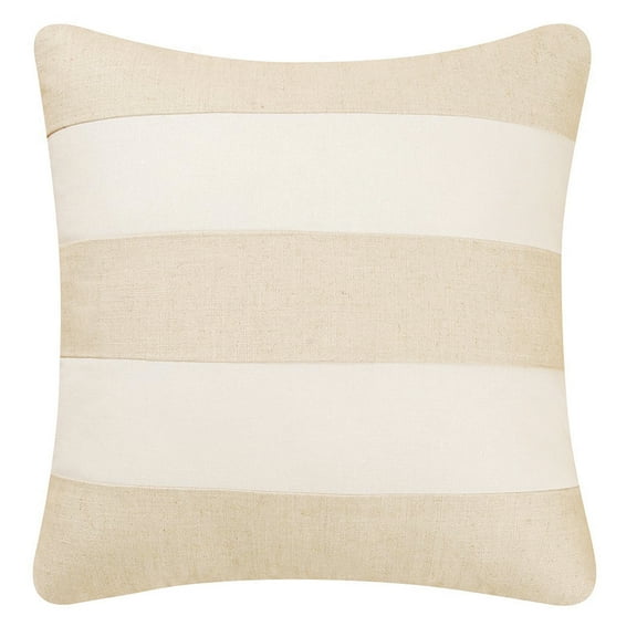 White & Beige Stripes Linen Blend Accent Throw Pillow, 17" x 17"