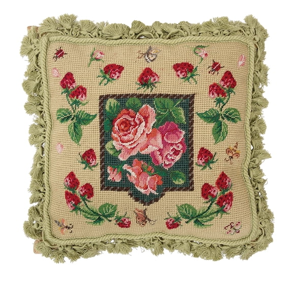 Red Strawberries Needlepoint Accent Pillow