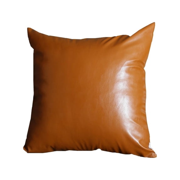 17" x 17" Solid Brown Faux Leather Decorative Pillow Cover