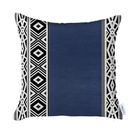 17 x 17 in. Navy Blue Geometric Zippered Handmade Faux Leather Throw Pillow Cover