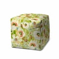 thumbnail image 1 of 17 x 17 x 17 in. Green Polyester Cube Floral Indoor & Outdoor Pouf Ottoman, 1 of 1