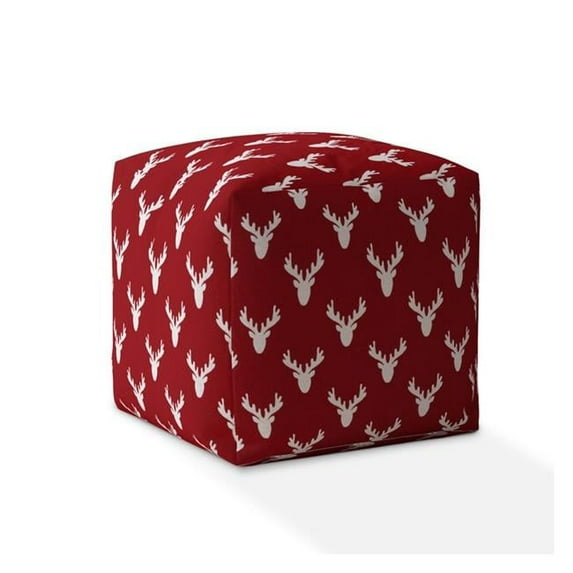 17 x 17 x 17 in. Red & White Cotton Stag Pouf Ottoman