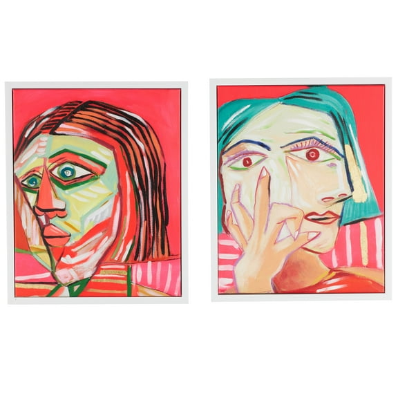 17" x 21" Face Framed Wall Art with Teal and Black Accents, by DecMode (2 Count)