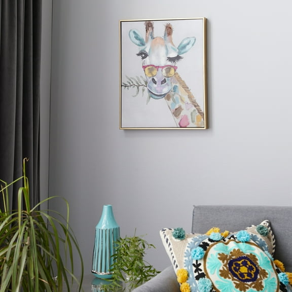 17" x 21" Giraffe Framed Wall Art with Gold Frame, by CosmoLiving by Cosmopolitan