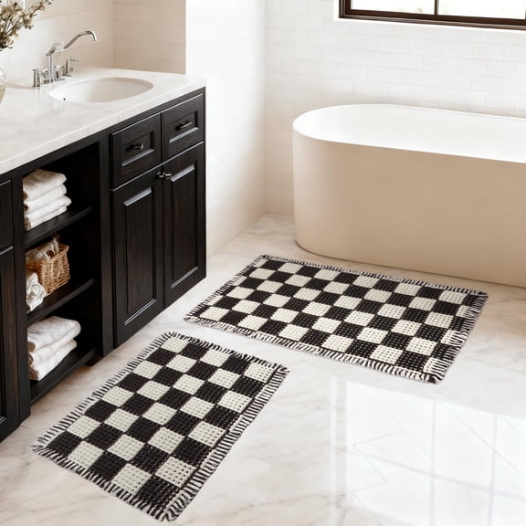 MatEssenz Waffle Bathroom Rug Set, Super Absorbent Quick-Drying Bath Mat, Machine Washable Non-Slip Backing Soft Rug for Bathroom Floor and Tub, 17"x24"+18"x30"