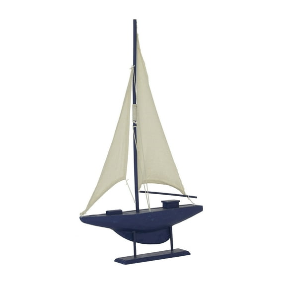17" x 28" Dark Blue Wood Sail Boat Sculpture with Lifelike Rigging, by DecMode