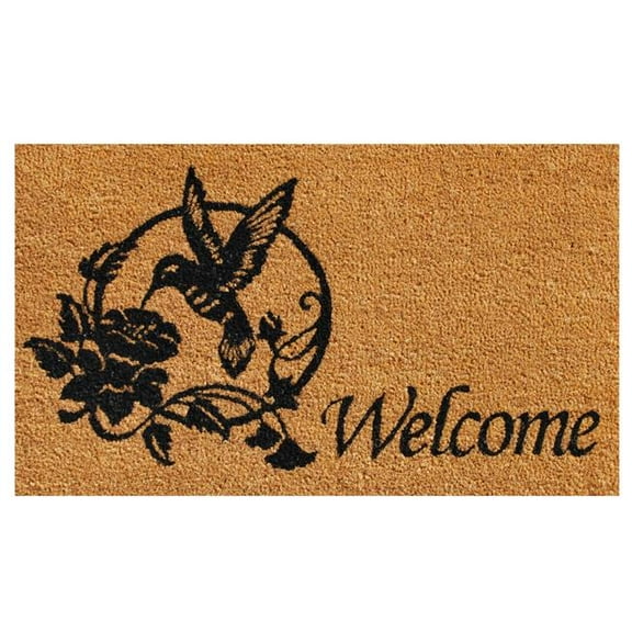 17 x 29 in. Hummingbird Welcome Rectangular Doormat, Natural & Black