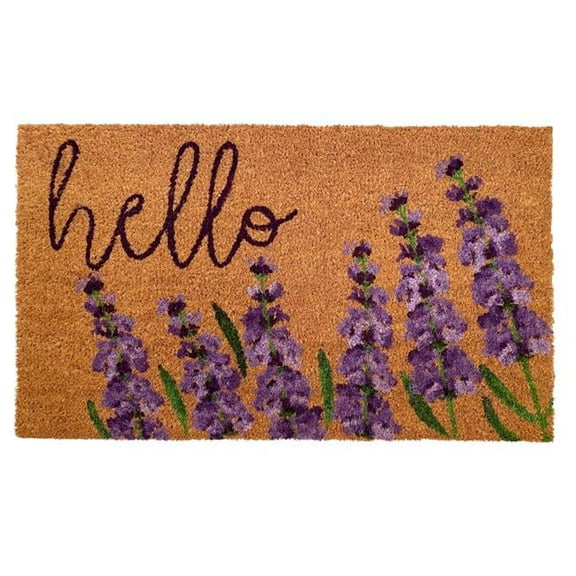 17 x 29 in. Lavender Hello Rectangular Doormat - Natural, Lavender & Green