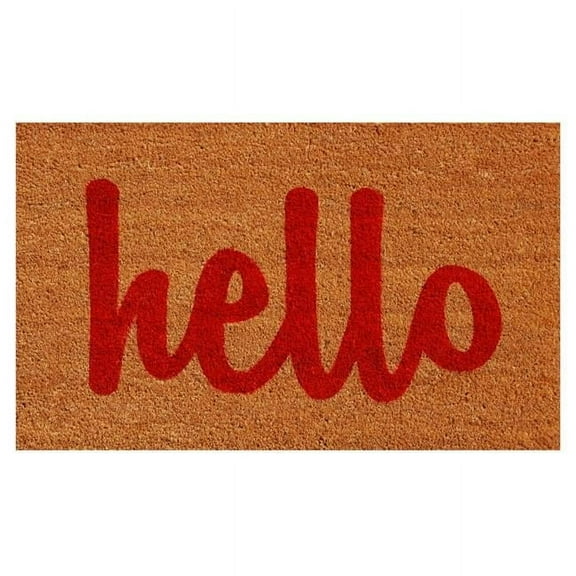 17 x 29 in. Script Hello Rectangular Doormat, Natural & Red