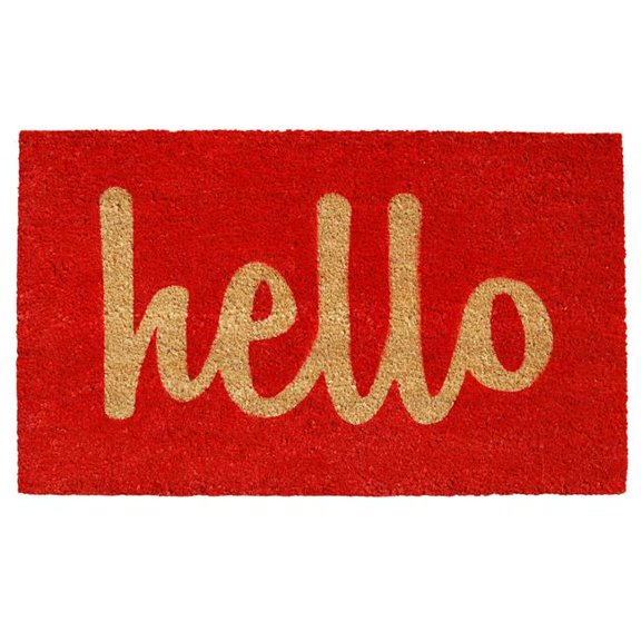 17 x 29 in. Script Hello Rectangular Doormat, Red & Natural