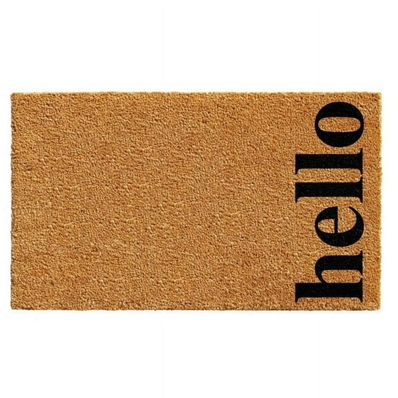 17 x 29 in. Vertical Hello Rectangular Doormat, Natural & Black